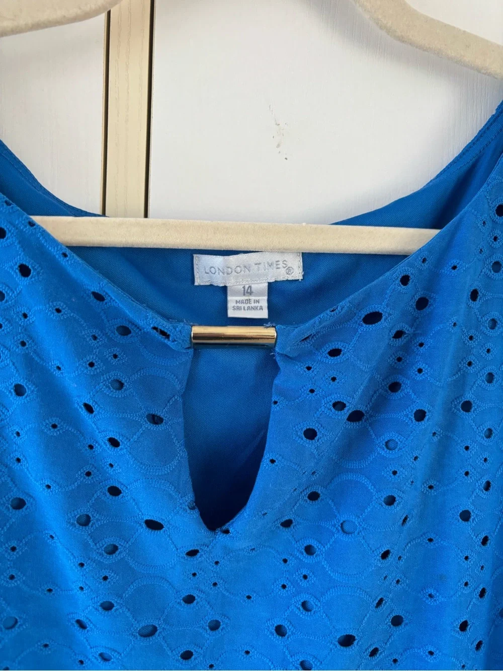 London Times Blue Eyelet Fit Flare Dress Size 14 Wedding Guest Date Night Office - Picture 3 of 12